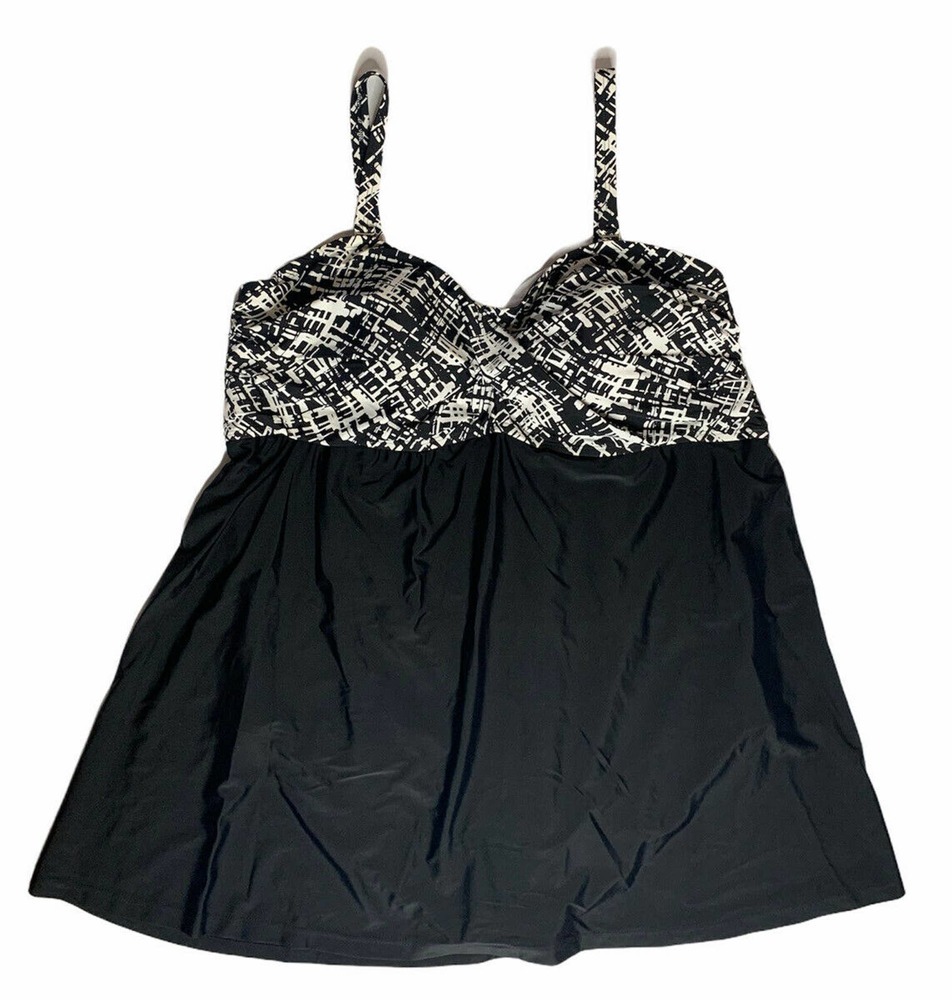 NEW Fresh Water One Piece Removable Strap Skirted Swimsuit Slimming Black 30W